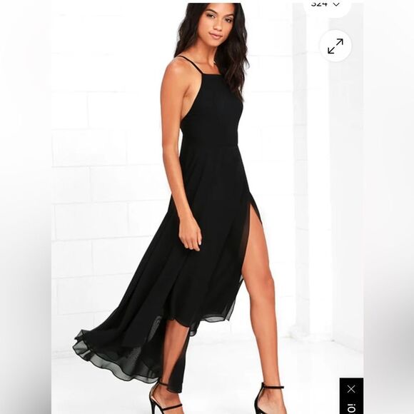 Lulu’s Black Chiffon High Low Maxi Cocktail Dress | Size S - Picture 1 of 10